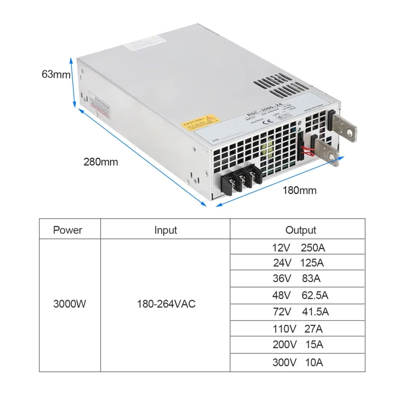 3000W Parallel High-power Switching Power Supply 180-264VAC-DC 12V 250A 24V 36V 48V 60V 72V 80V 90V 110V 150V 200V 220V RSE-3000