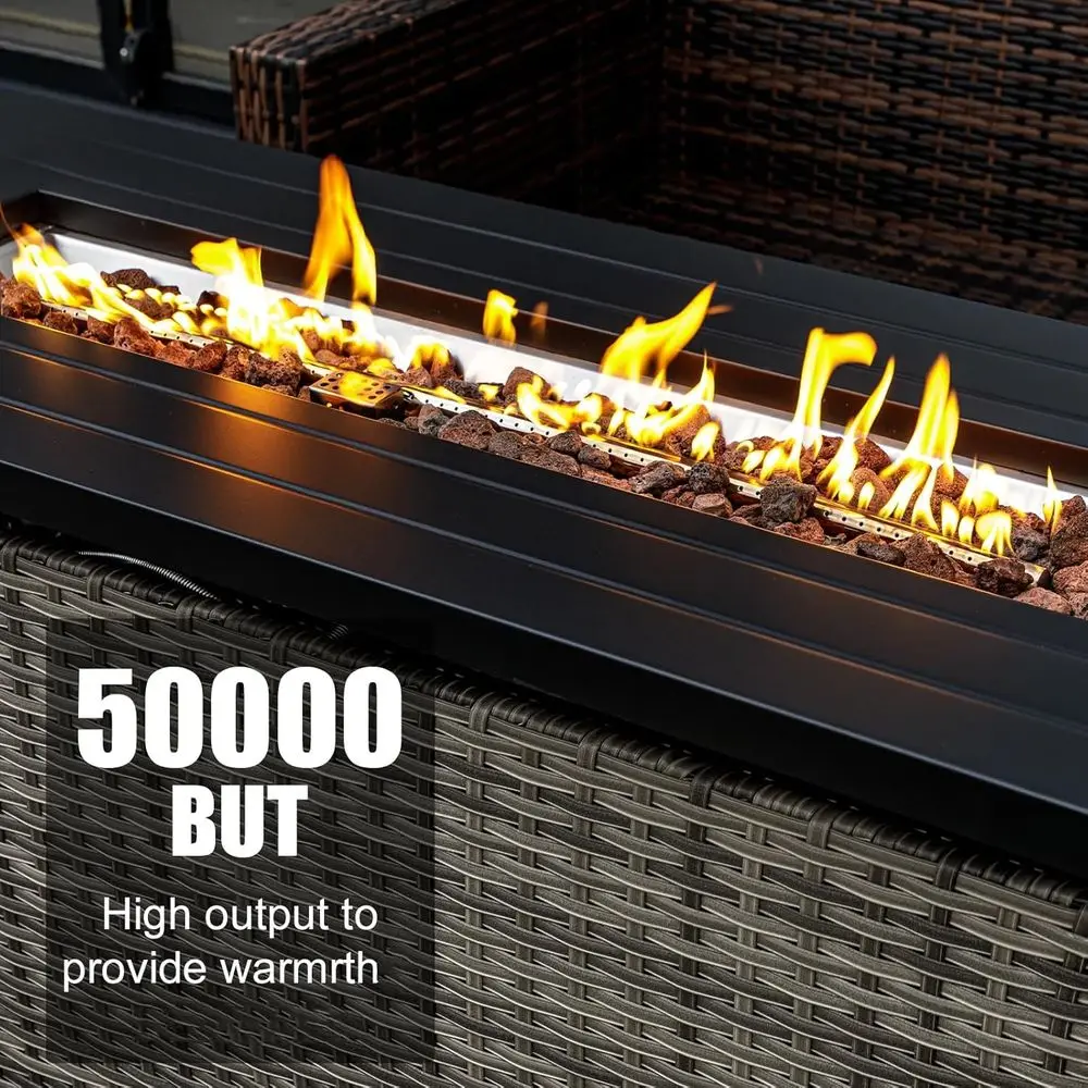 57 طاولة حفرة نار من البروبان مع غطاء مقاوم للماء وجوانب الروطان، وغاز 50000 وحدة حرارية بريطانية، وتناول الطعام في الهواء الطلق وسخان الفناء للحفلات