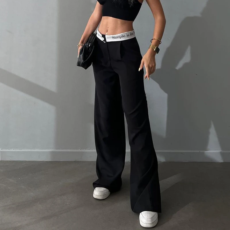 Moda nuove tasche Solid Drape Suit Pants Sprinc Autume coreano Button MIDI vita allentata gamba larga Mopping Pants Trend Women