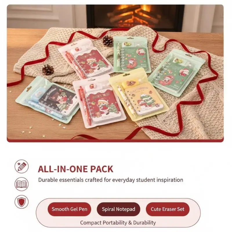 3-in-1 Christmas Stationery Set Lovely Snowflake Design Notebook Pen Keychain Great Kindergarten Kids Xmas Gift