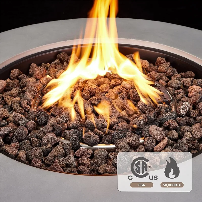 Outdoor Propano Fire Pit Table, Concreto Rodada Firepit Gás, Lava Rocks e Rain Cover, 31,5 ", 50.000 BTU