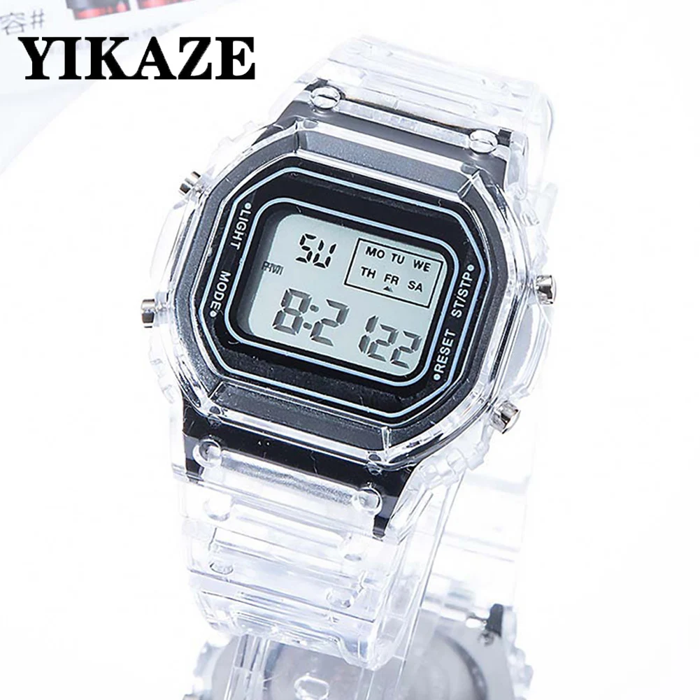 YIKAZE Sports Electronic Watches Men Women Square Digital Watches Junior School Students Wristwatch Waterproof Rubber Clock gift