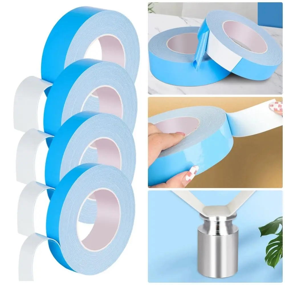 10Meters/Roll Blue Film White Double Sided Tape Strong Self Adhesive Multifunctional PE Foam Tape Sponge Strip