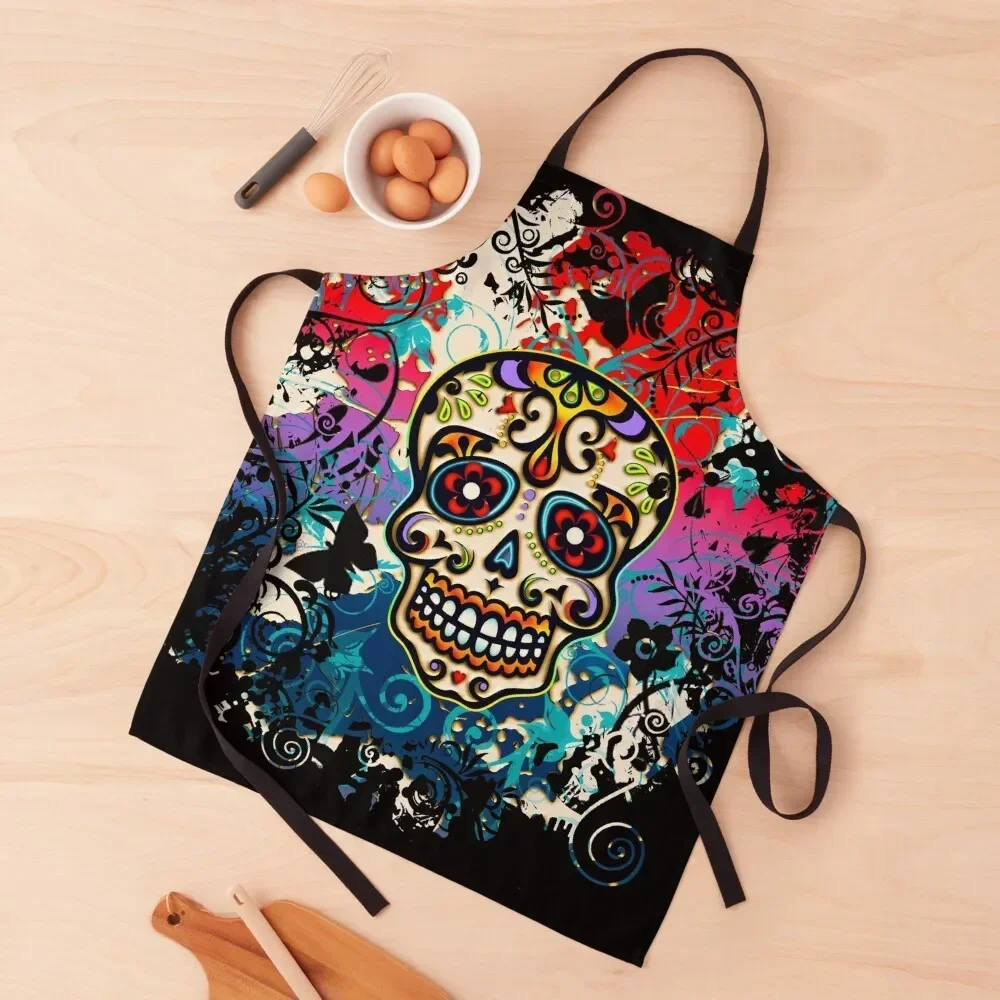 Mexican Skull, Sugar Skull, Day of the Dead, Dias de los muertos Apron bib with personal logo Apron