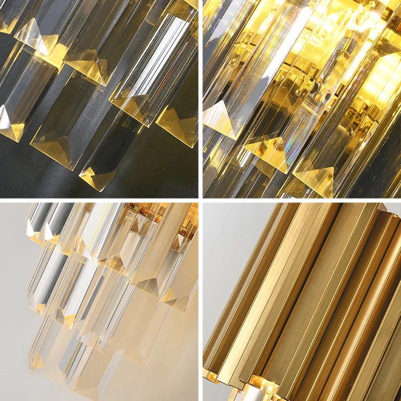 Modern Double-layer Gold Stainless Steel Wall Lamps LED Lights Crystal Lampshade Bedroom Living Room Restaurant Kitchen Sconces