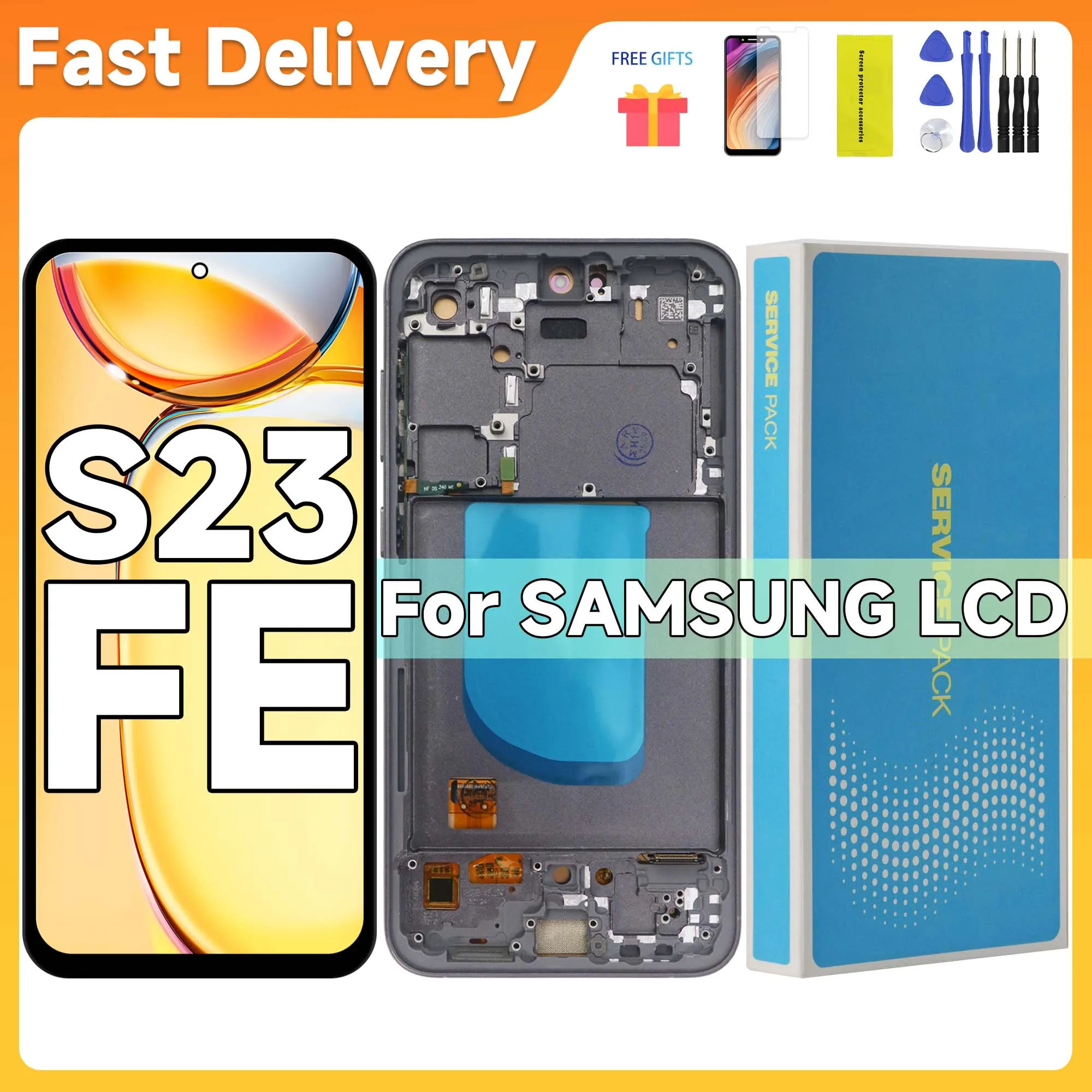 Super AMOLED For SAMSUNG S23 FE S711 S711B S7110 S711U LCD Display Touch Screen Assembly Display With Frame
