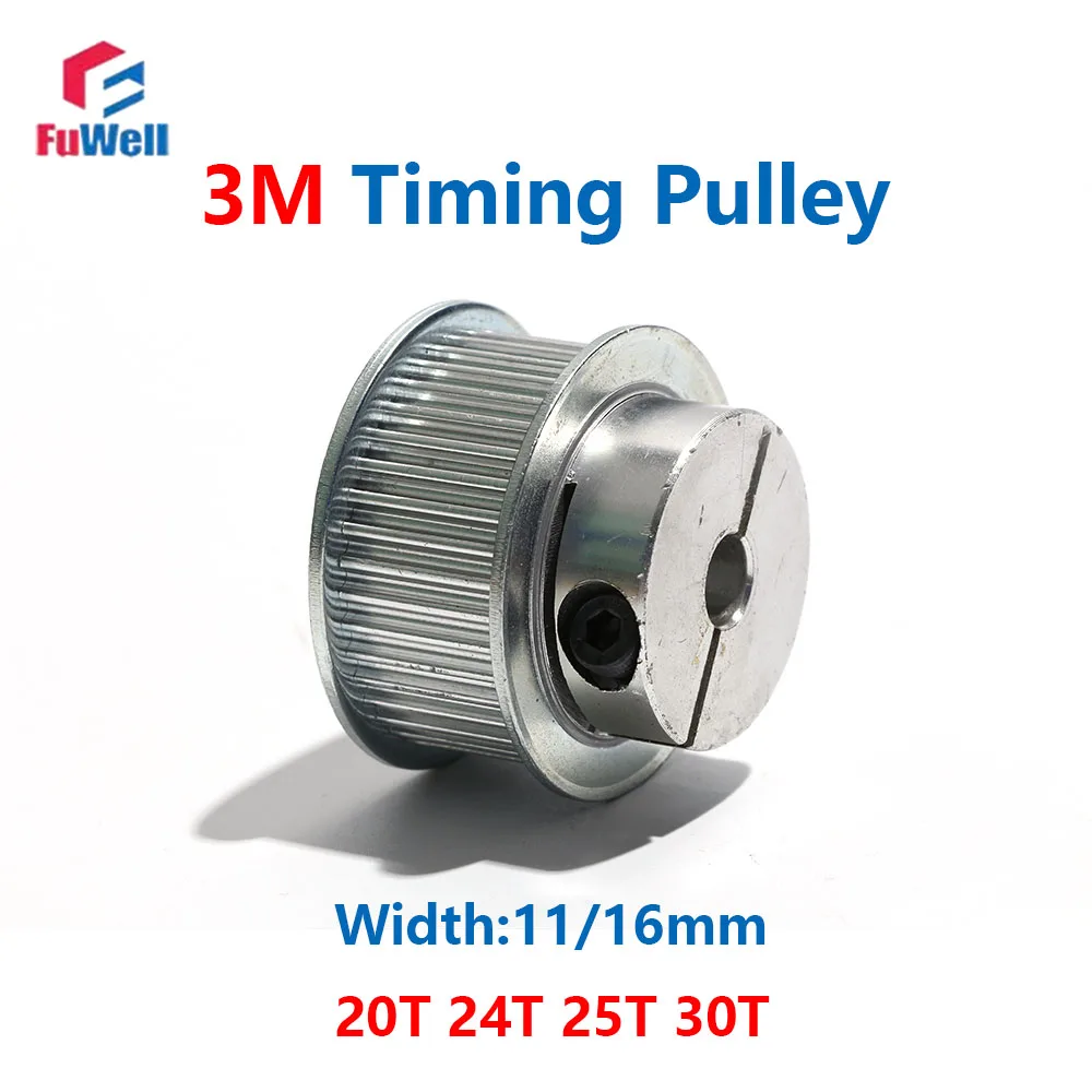 FuWell 3M K/BF Clamping Type 20T 24T 25T 30T Teeth Timing Belt Pulley Slot Width 11mm/16mm Bore 5mm-16mm For Belt CNC/Step Motor