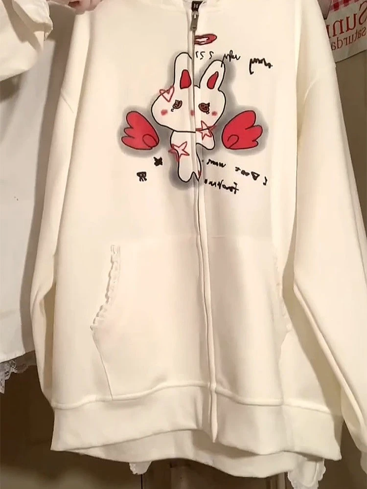 Felpa con cappuccio patchwork in pizzo giapponese Kawaii autunno donna Y2k giacca allentata vintage casual dolce cappotto anni 2000 2025 Chic