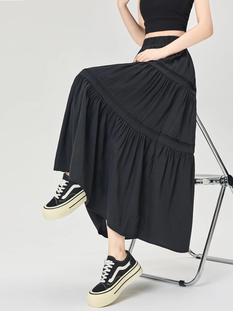 

Spring Summer White Black Skirt Women Elegant OL Patchwork A-line Long Maxi Skirts Woman Office Wear Elastic Waist Faldas Largas