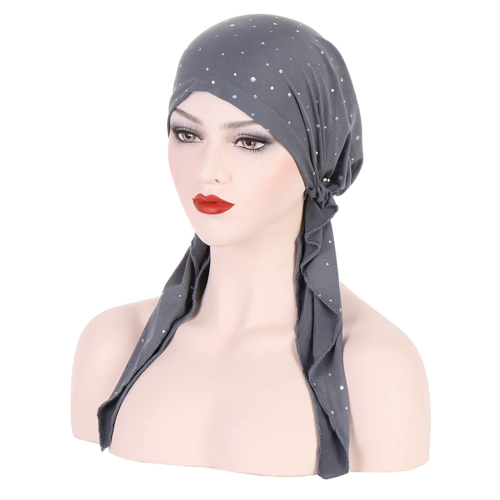 Turbante Hijab interior musulmán para Mujer, pañuelo de cola larga preatado, gorro para quimio, gorros, pañuelo para la cabeza, gorro elástico para