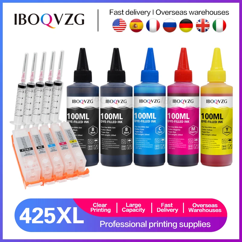 IBOQVZG-Kit de recharge d'encre PGIblonde CLI426, pour IL IP4940 MG5340 IP4840 MG5140 MG5240 MX884 MX894 MX714 PGI-425/426 avec encre de 500ml