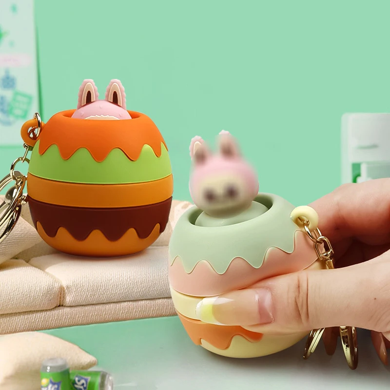 Schattig verstoppertje spel stress speelgoed sleutelhanger hanger tas decoratie cartoon konijntje beer knijp zacht fidget creatief cadeau