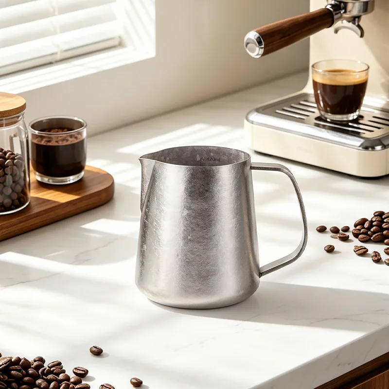 450ML Scale Pure Titanium Frothing Jug Point Spout Latte Pitcher Home Espresso Thick Coffee Milk Vessel