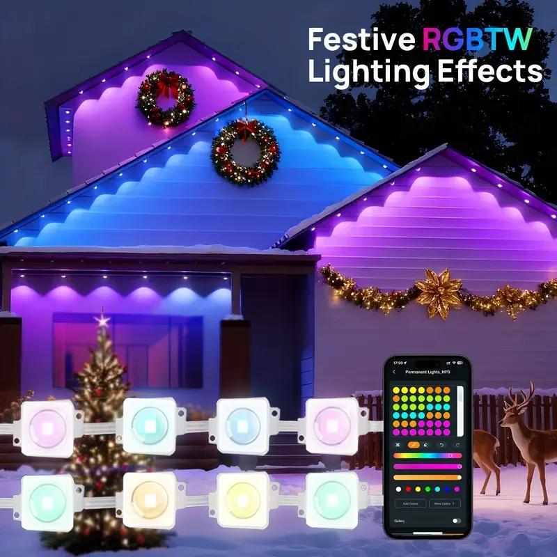 150ft 100ft 50ft أضواء خارجية دائمة أضواء RGBIC الذكية في الهواء الطلق مع 75 وضع المشهد سلسلة أضواء مع 90 المصابيح للحديقة