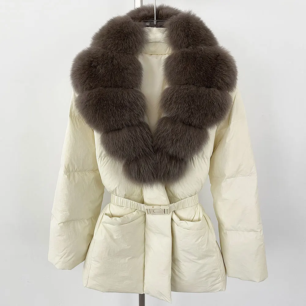 Real Fur Coat Huge Natural Real Fox Fur 2024 New Winter Women Puffer Coat 90% White Duck Down Jacket Casual Female Feather Parka