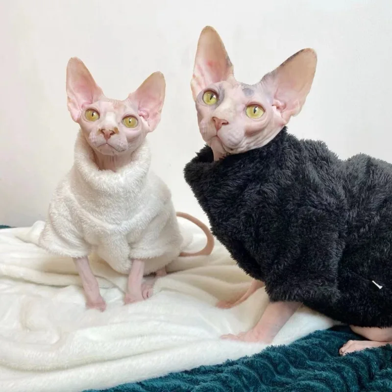 

The New Winter Pet Clothes Are Warm and Cold-proof. The Fluffy Black and White German Hairless Cat and Small Dog Pets Are Warm