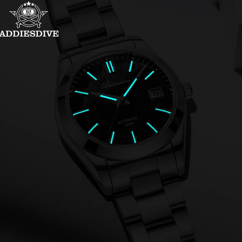 ADDIESDIVE 드레스 시계 럭셔리 사파이어 39mm 나무 질감 NH35 자동 시계 남성용 방수 발광 기계식 시계