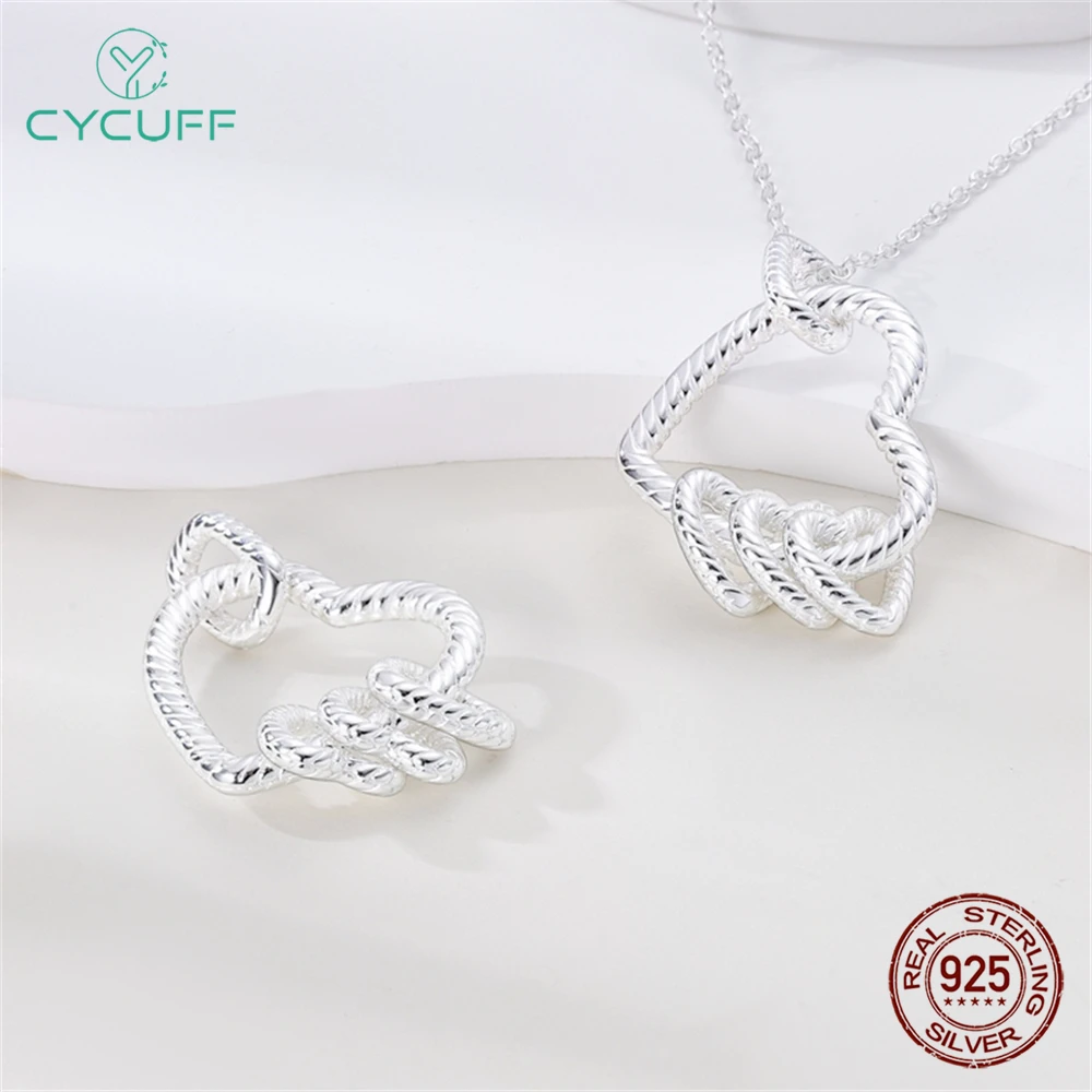 CYCUFF 925 Sterling Silver Necklace Snake Bone Pattern Multi-ring Heart Shaped Pendant Necklace For Women  Gift Silver Jewelry