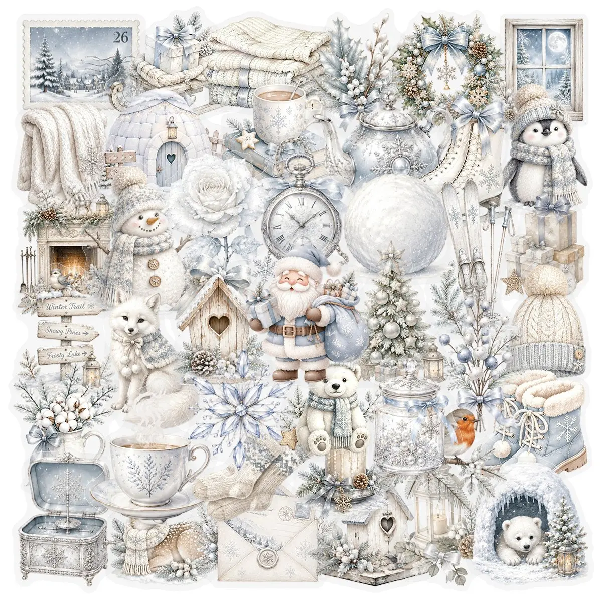 10/50PCS Winter Snow and Ice Cartoon Stickers White Transparency Graffiti Decoration DIY Toys Fridge Laptop Guitar Bike Decals