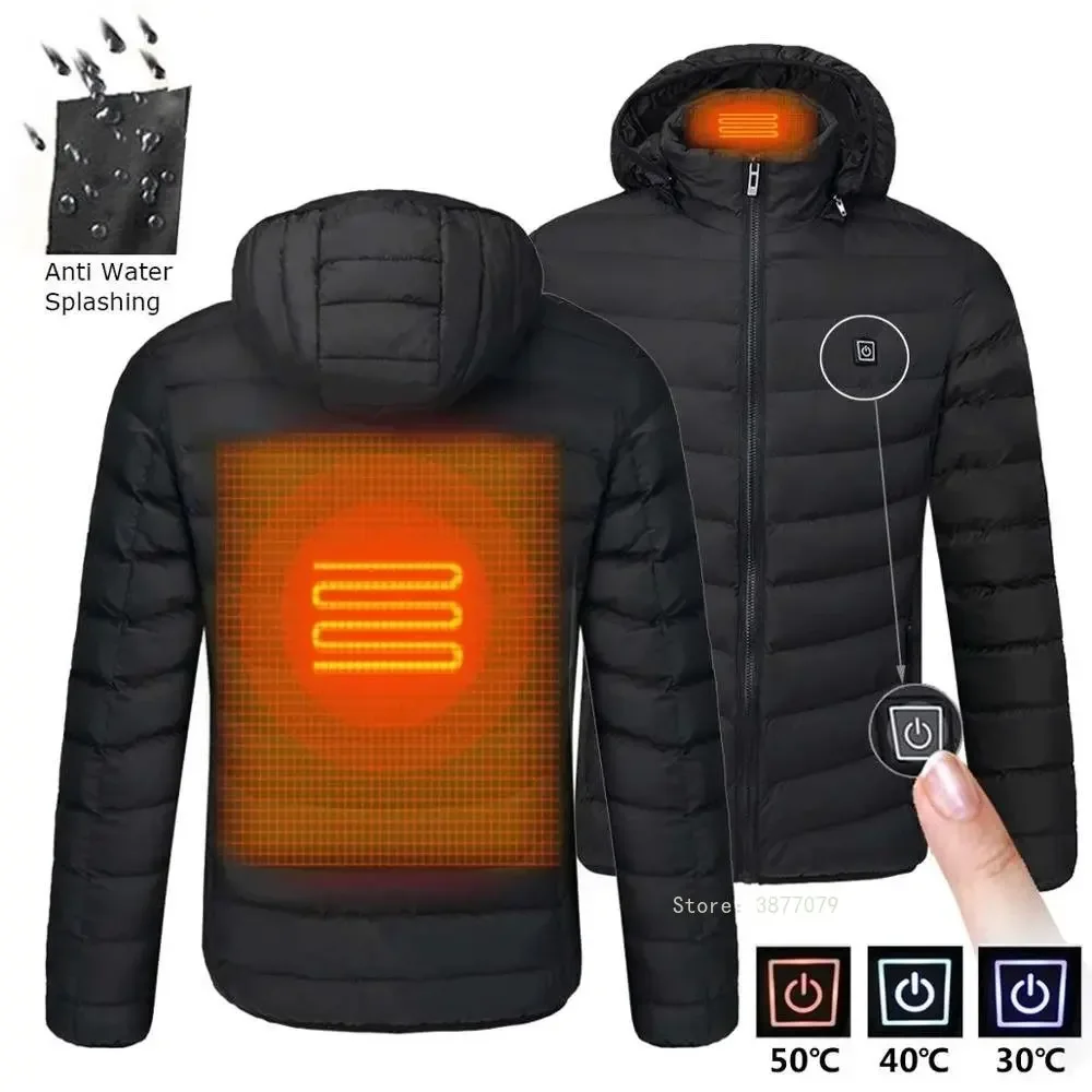 19pcs NWE Men Winter Warm USB Heating Jackets Smart termostato colore puro abbigliamento riscaldato con cappuccio giacche calde impermeabili