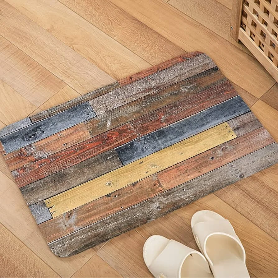 Vintage antike Holz-Fußmatte, Schlafzimmer, Küche, Zuhause, rutschfeste Fußmatte, kreativer und lustiger Heimdekorationsteppich