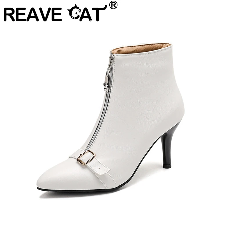 

Ботильоны REAVE CAT с пряжками и острым носком, туфли на шпильке 8 см спереди, искусственная кожа, размер 41 42, 43, мода