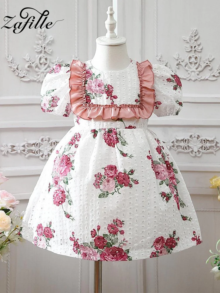 

ZAFILLE Court Style Girls Dress Flowers Print Baby Clothes Ruffle Dresses For Girls Kids Clothing Sweet Toddler Baby Costume