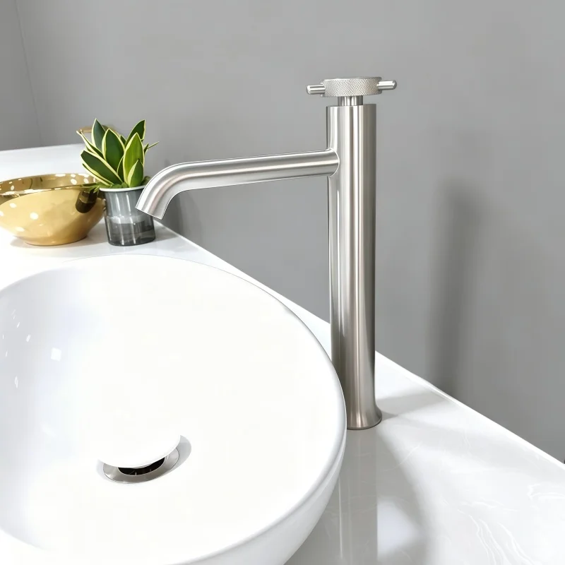 304 Stainless Steel Cold Start Steering Wheel Hot and Cold Countertop Basin Faucet for Home Bathroom Washbasin