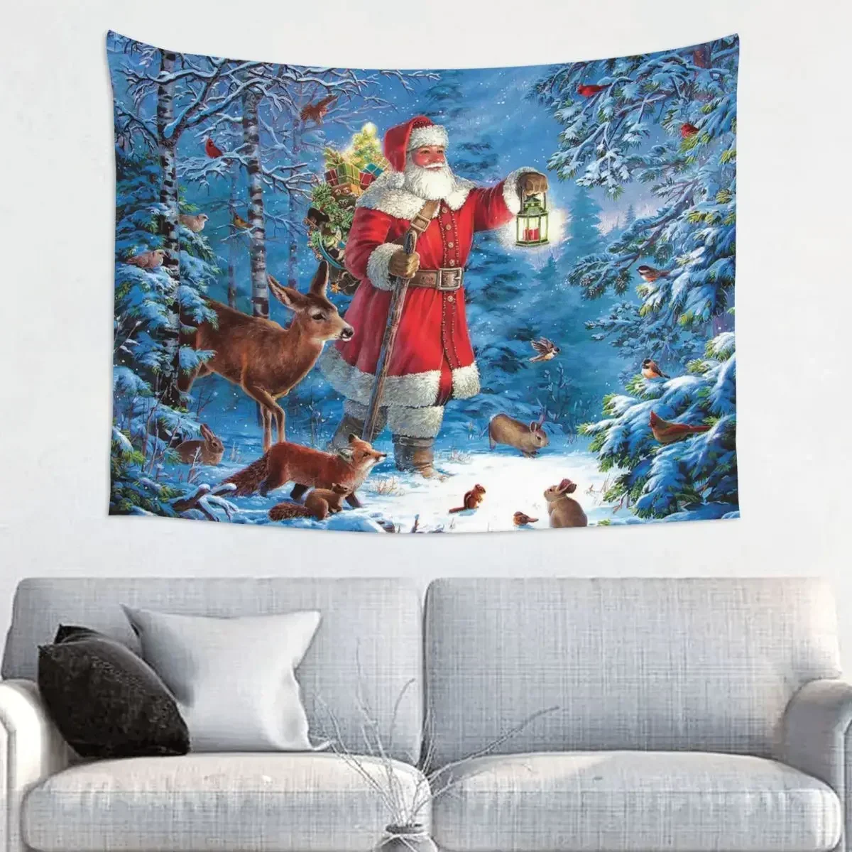 

Merry Christmas Tapestry Wall Hanging Printed Polyester Tapestry Santa Deer New Year Bohemian Decoration Dorm Decor 200x150cm