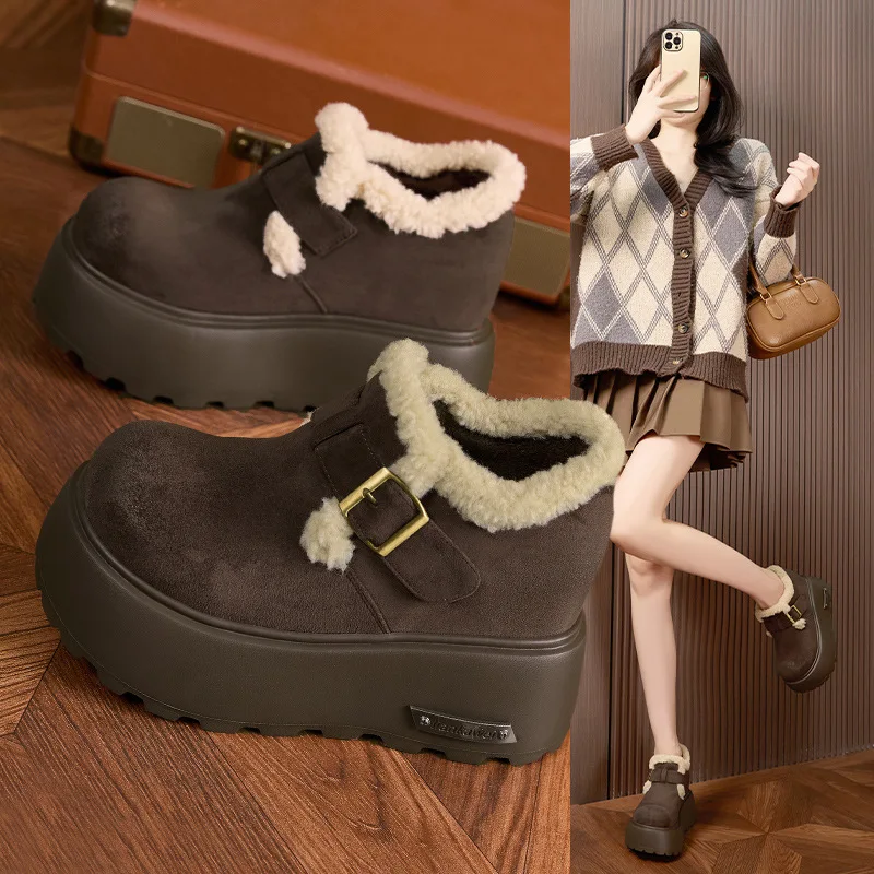 Fujin 10 سنتيمتر 3 بوصة أحذية الثلوج منصة الكعوب للنساء جلد الغزال حذاء من الجلد أحذية مريحة معزول أحذية الشتاء الدافئة #5