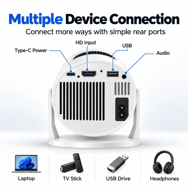 HY200 Mini Projector 1080P Full HD, 4K Support Portable Home Theater Movie Projector with HDMI USB AV for Outdoor Party