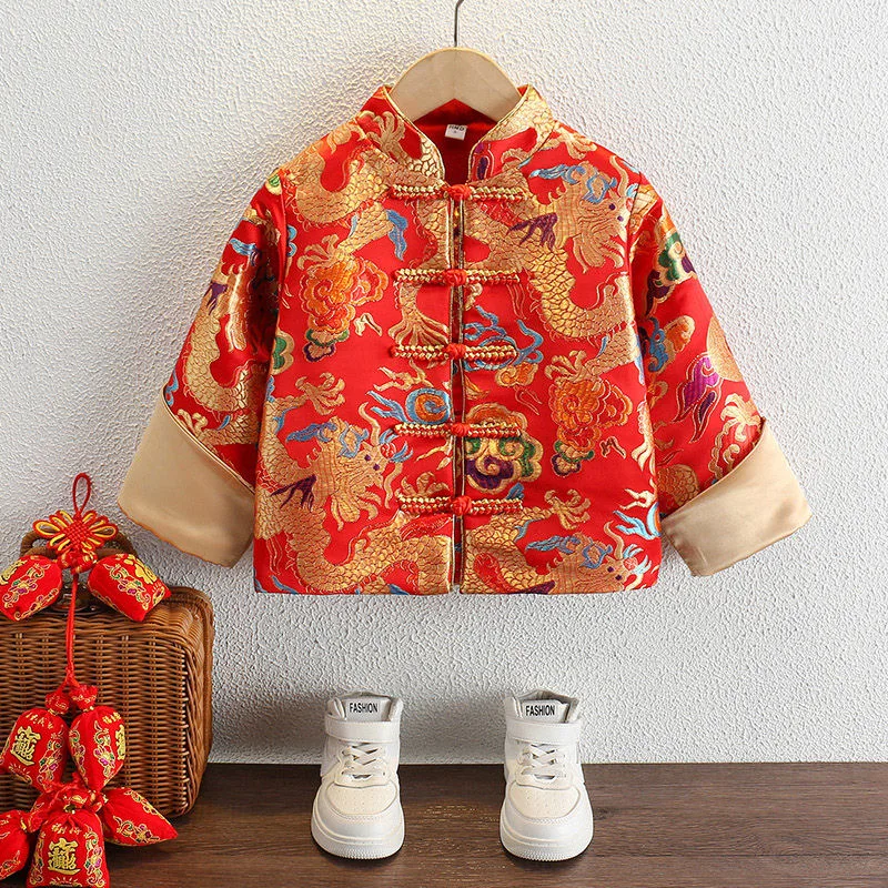 Kids Chinese Style Hanfu Boys New Year Tang Suit Fashion Retro Oriental Clothing Crane Dragon Embroidery Coats Children Outfits