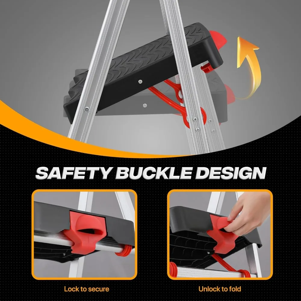 Taburete plegable de aluminio de 3 escalones con 2 pedales estrechos y 1 pedal ancho para adultos