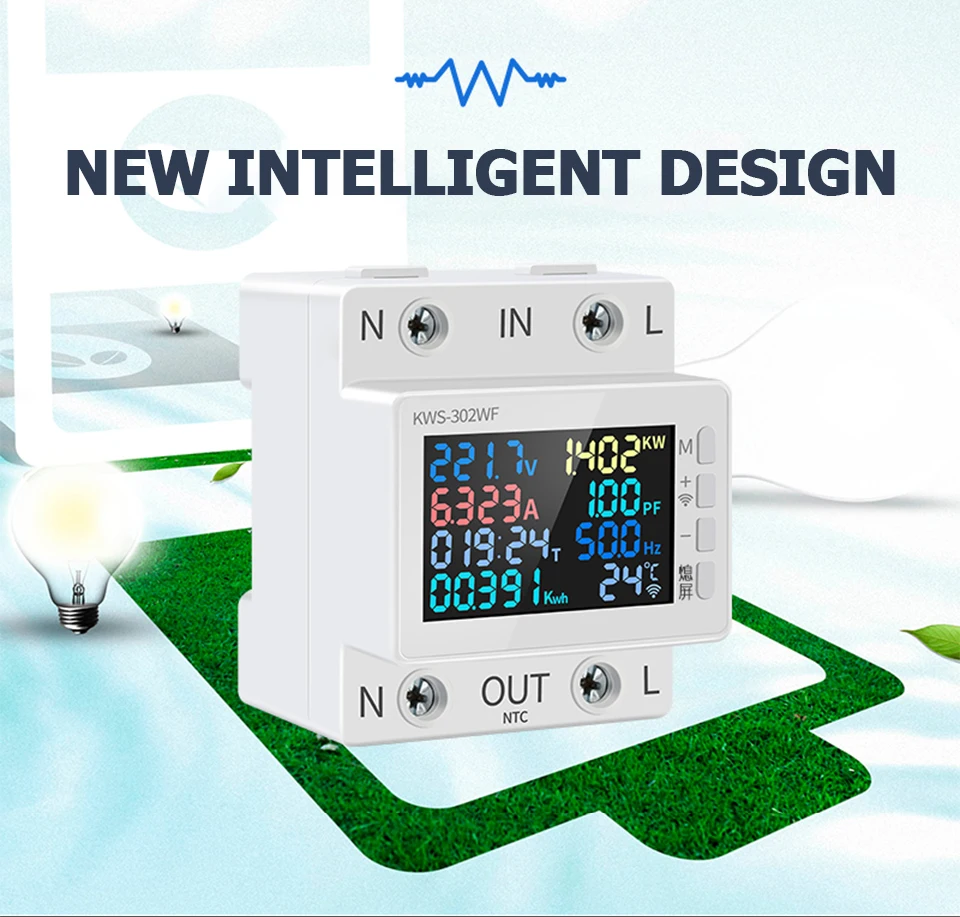 170-270V/63A Leistungsmesser 8in1 Farbbildschirm Multifunktions-Wechselstrom Energie Leistung Voltmeter Spannung Ampere Watt Kwh Meter Fernsteuerung – Detail 4