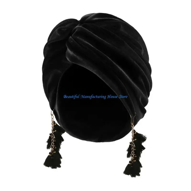 E56A Breathable Head Cover Headscarf Caps Fringe Hijab Turban Caps for Daily Wear