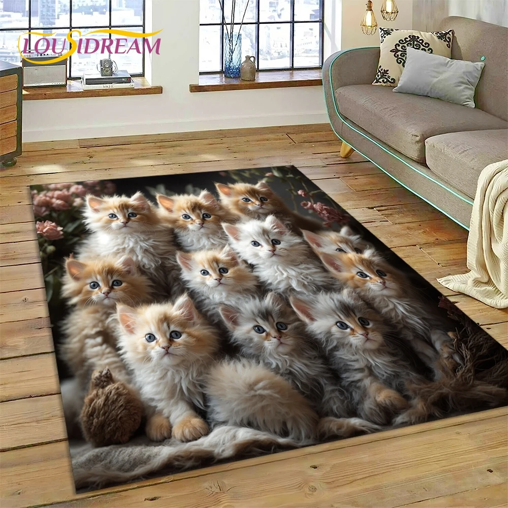 3D Persian Cat,Cute Calico Cat,Ragdoll Cartoon Rug Carpet for Living Room Bedroom Home Decor,Non-slip for Sofa  Doormat Gift Kid