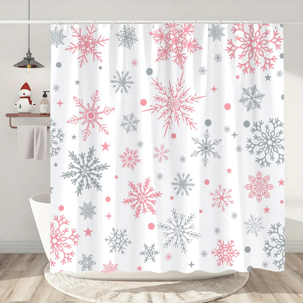 Christmas Colourful Snowflake Shower Curtain Christmas Gift Modern Simple Home Bath Curtains Polyester Bathroom Decor With Hooks