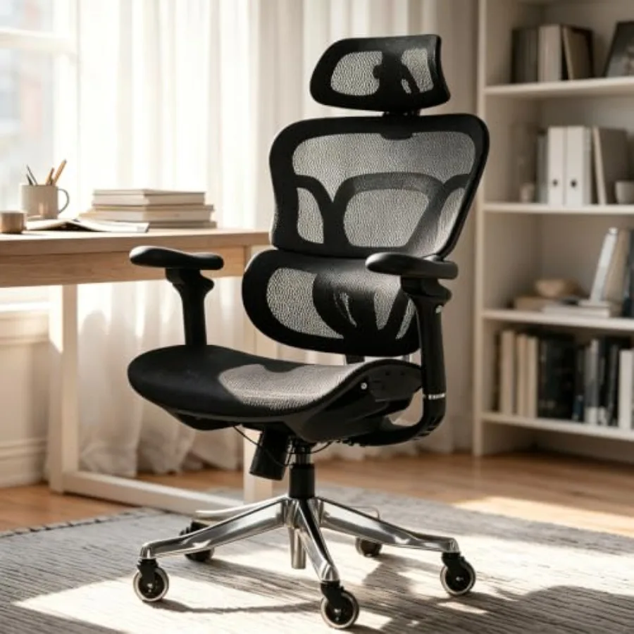 Home Office Premium Mesh Ergonomic Chair: Black Mesh, Adaptive Dynamic Lumbar Support, All-Day Comfort, Reduces Back Pain Sitti