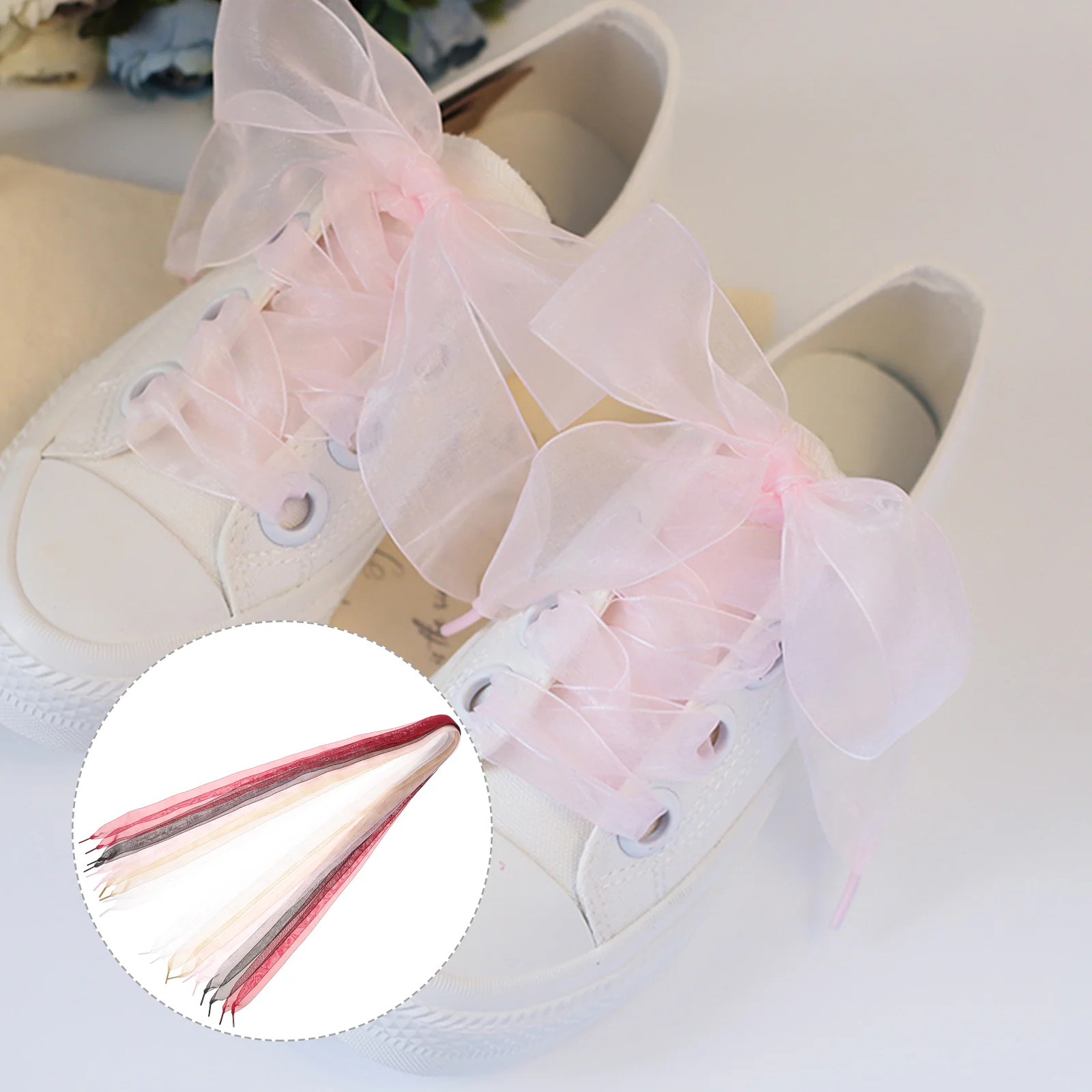 5 Pcs Shoelace Chiffon Shoelaces White Sneakers Women Black Pink Ribbon for Girls Elastic Glitter