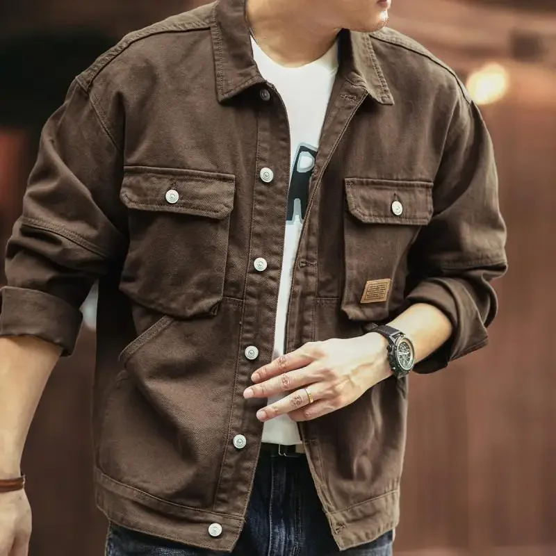 Cargo Loose New In Men's Denim Jacket Lxury Elatic Low Cost On Board Trendy Male Jean Coats Vintage Washed Fashion Fast Delvery