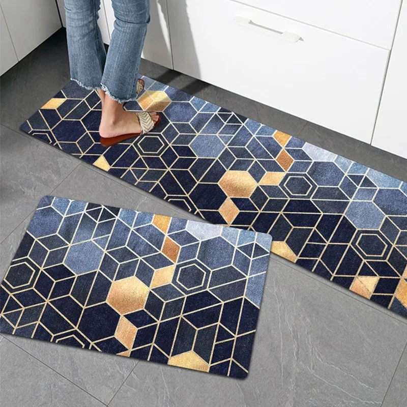 

1PC PVC Kitchen Mat Nordic Geometric Style Waterproof Oilproof Kitchen Carpet for Floor Non Slip Hallway Rug for Bedroom Doormat