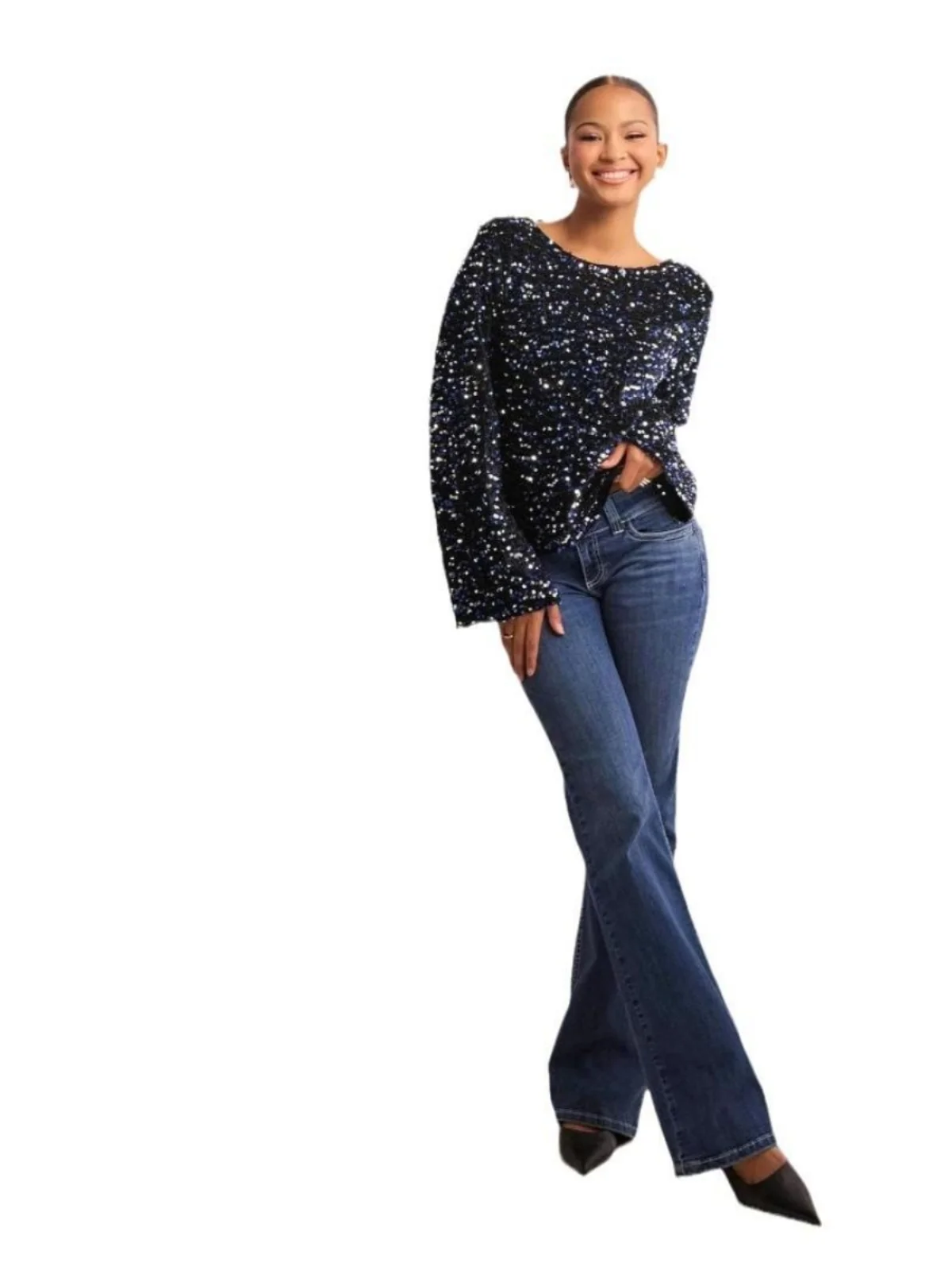 セクシーなオルトスパンコールロングスリーブゆったりレディーストップ通勤スリーブラウンドネック保温機能性カラーカジュアルirt