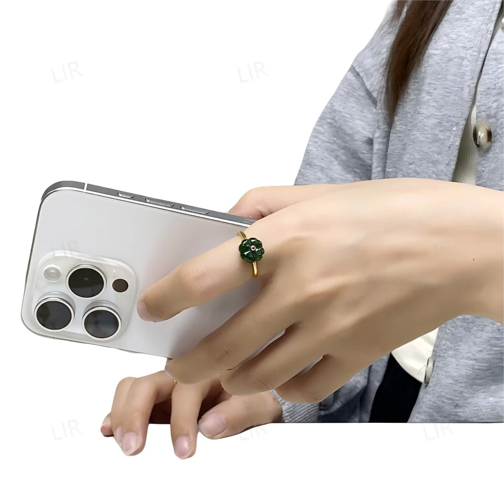 خاتم مفتوح من LIR للسيدات من اليشم الهيتي الطبيعي Lucky Clover |   مجوهرات راقية مع شهادة اليشم