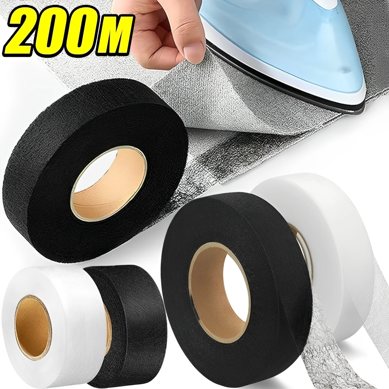 Iron on Hemming Tape Double-sided Non-woven Interlining Adhesive Fabric Clothes Hem Tapes Black White DIY Sewing Patchwork Acces