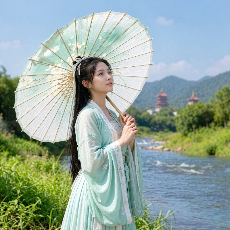 Cherry Blossom Oil Paper Umbrella Double Layer Folding Parasol Traditional Hanfu Dance Performance Photography Prop 벚꽃 우산