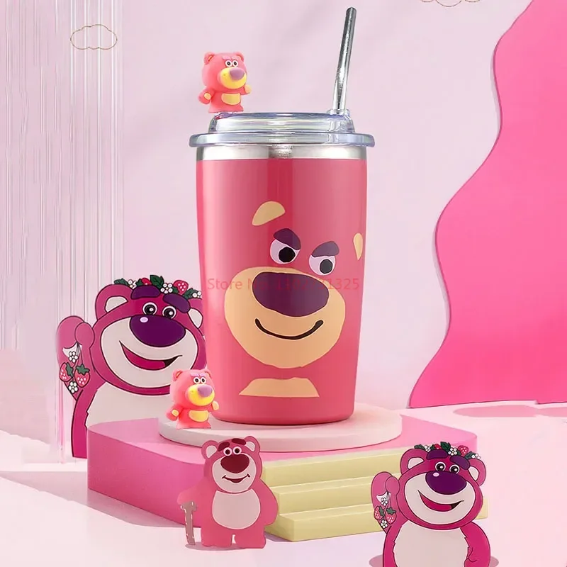 

480 мл новая мультяшная Вакуумная чашка Disney Lotso из нержавеющей стали Милая чашка для воды соломенная бутылка офисная кофейная чашка подарок для девочек на день рождения