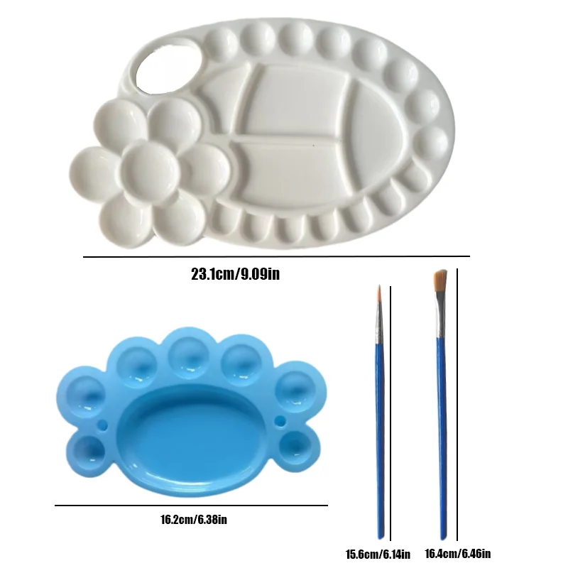 Art Supplies Palette Acrylic Palette Blue and White Palette pointy flat head brush 4-piece set