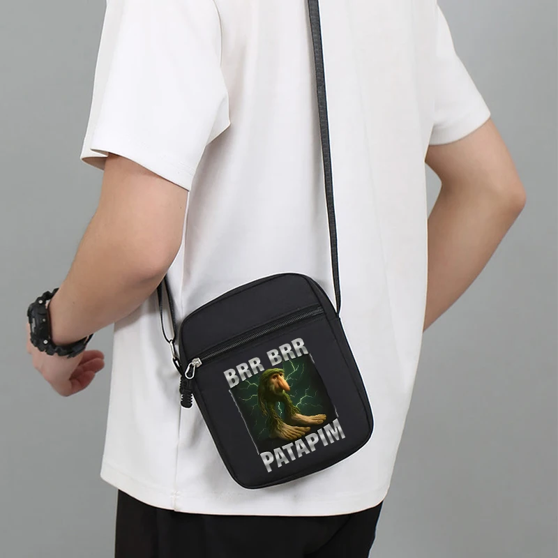 Tas Bahu Fashion Brainrot Italia untuk Pria Wanita Tas Selempang Ritsleting Kartun Anime Tas Tangan Penyimpanan Portabel Kantong Ritsleting