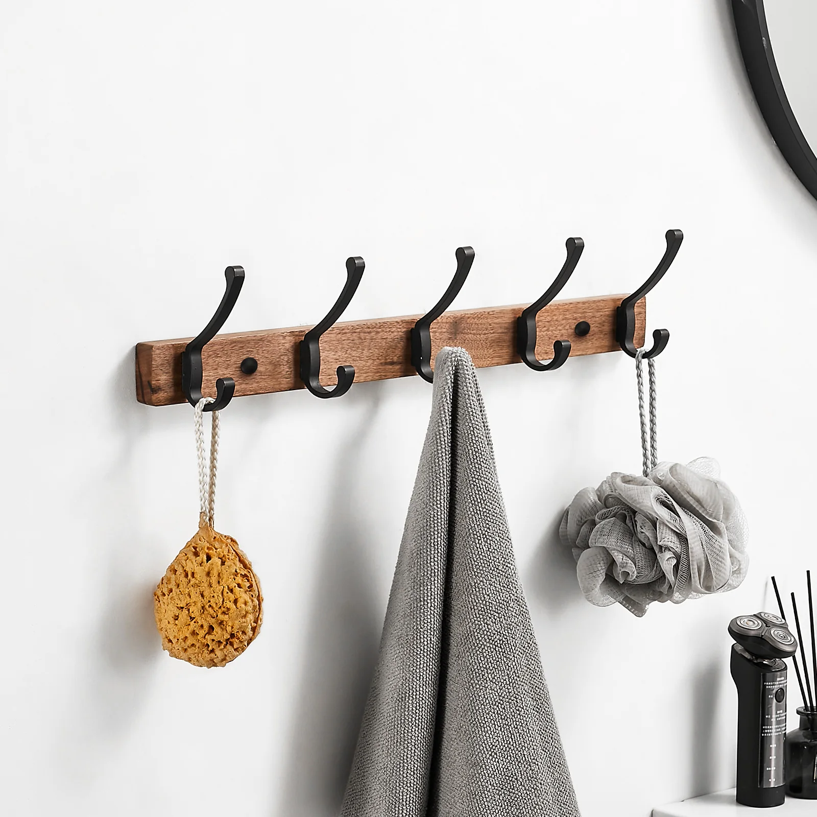 

SARIHOSY Black Wood Wall Hook Wall Hanging Coat Rack for Bathroom Kitchen Bedroom Hallway Wall Hooks Coat Clothes Holder
