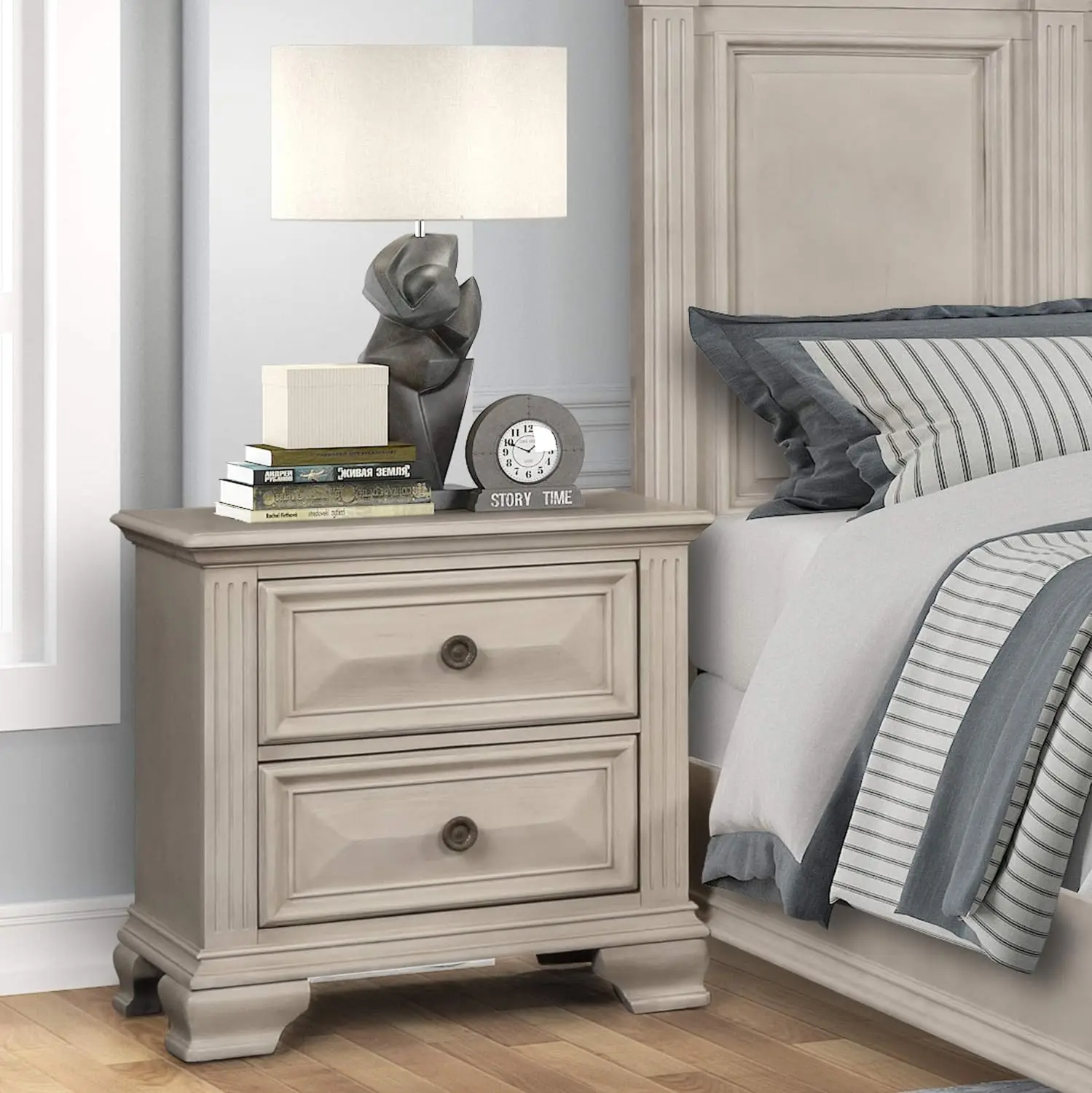 

Roundhill Furniture Renova 2-Drawer Nightstand, Distressed Parchment